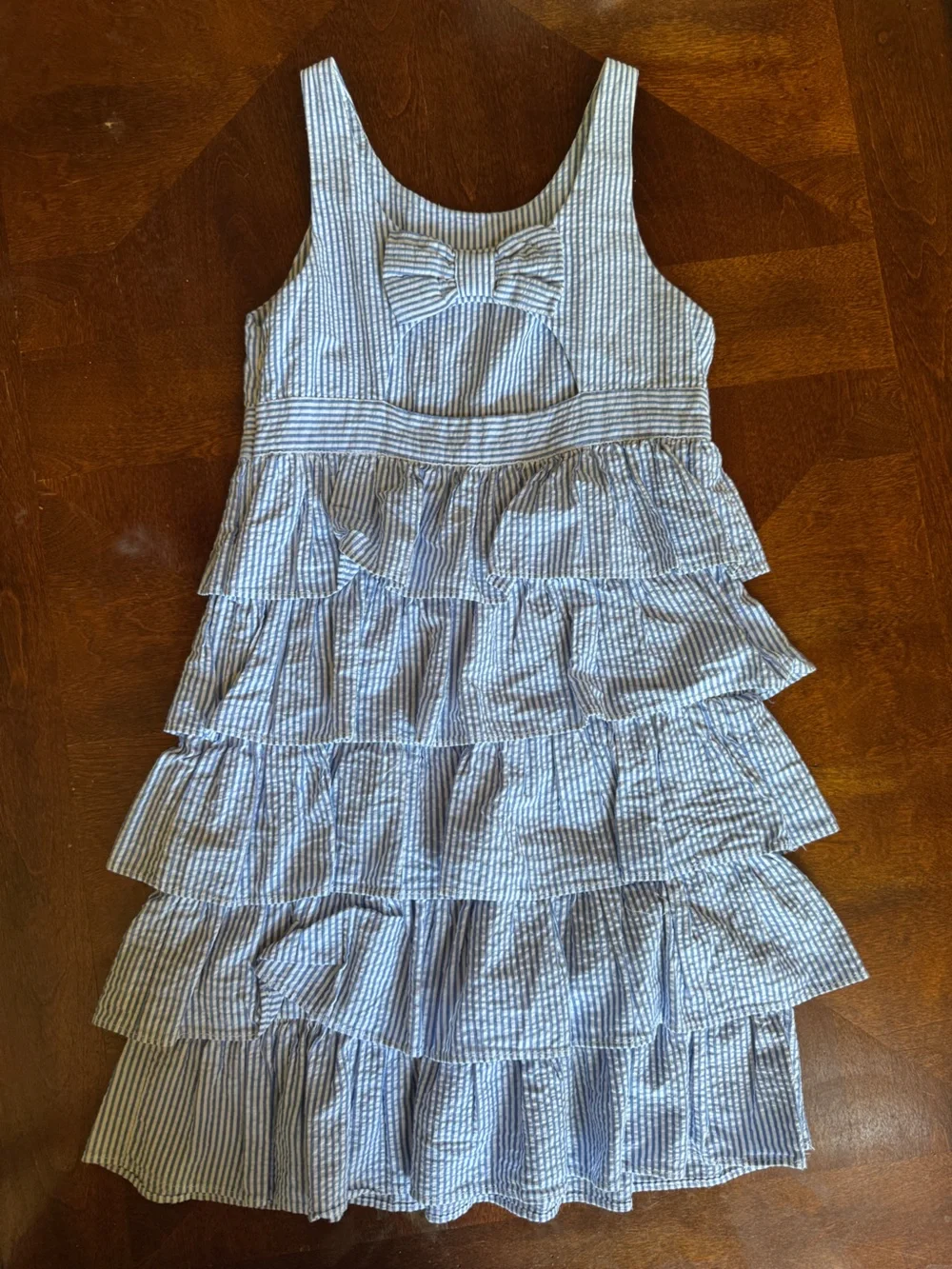 Ralph Lauren Blue and White Striped Tiered Seersucker Dress